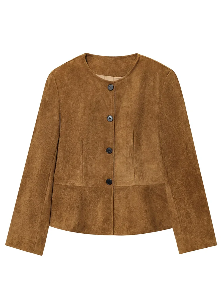 

European style new women's fashion versatile temperament round neck long sleeve A-shaped hem coat jacket