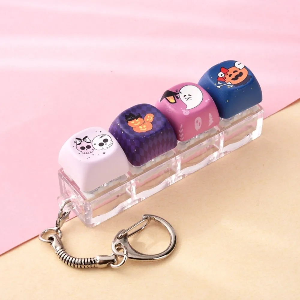 Plastic Keyboard Fidget Keychain Light Up Cartoon Pattern Light Up Keychain Halloween Theme Keyring Attachment Fidget Keyring