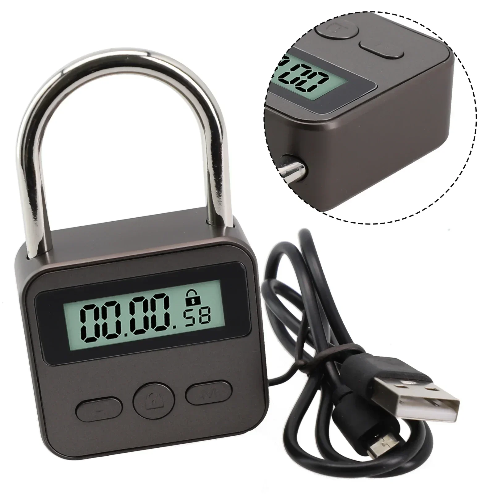 Heavy Duty Metal Body Time Lock, Waterproof USB Rechargeable Padlock, LCD Display Timer For Safety And Convenience Home Security