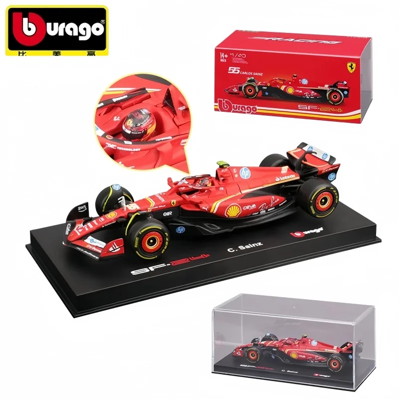 인기 오리지널 Bburago 1:18 페라리 Sf-24 합금 미니어처 다이캐스트 모델, 포뮬러 1 레이싱, #16 Leclerc #55 Sainz 포뮬러 자동차 모델