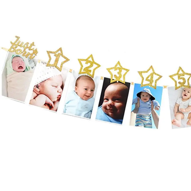 12 Months Photo Frame Banner First Happy Birthday Party Decorations Kids 1st Baby Boy Girl 1 One Year Birthday Supplies