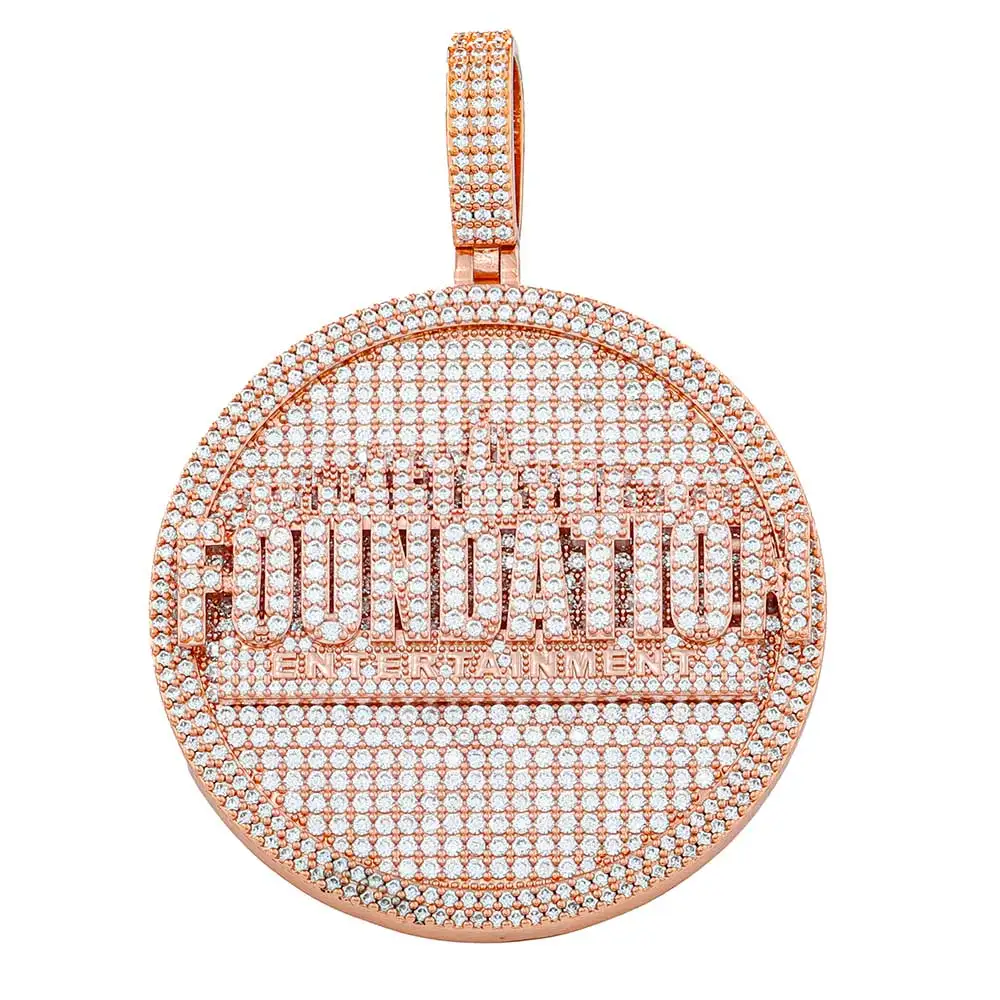 ESKEEM Joyería Hip Hop, Colgante de Letra Personalizada con Diamantes, Joyería de Lujo, Chapado en Oro Rosa, Colgante de Disco Redondo
