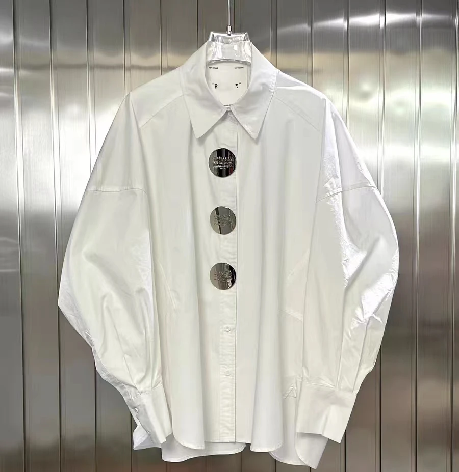 New In 2025 Autumn Loose Casual Oversized Cotton Shirts Blouses For Women Sequined Stitch Single Breasted Shirt Top Blusas