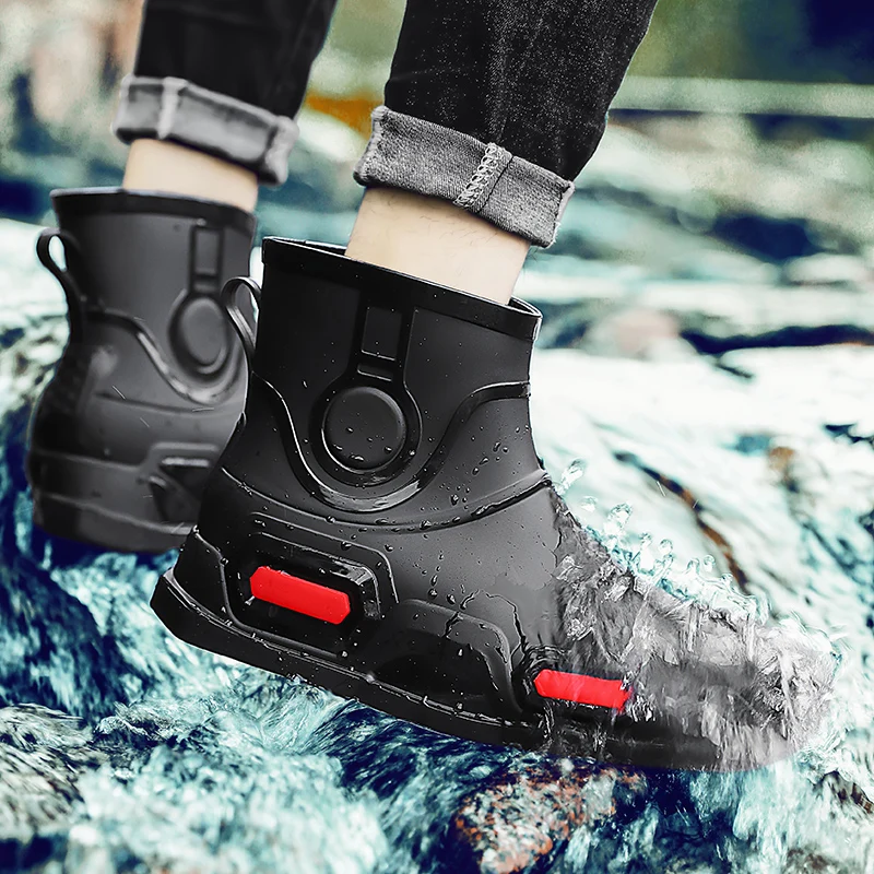 Brand Men Rain Boots Shoes Fashion Sneakers Thick Sole Non-Slip Summer Water Shoes Outdoor High Top Rain Boots Mens Fishing Shoe