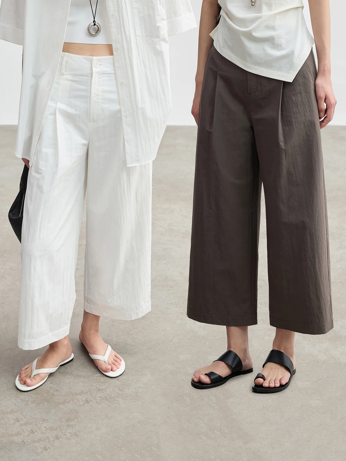 

JUSLIN Walking Pants Asymmetric Patch Waist Design Loose Casual Cotton Blend Straight Leg Pants Eighteen Length Pure Color