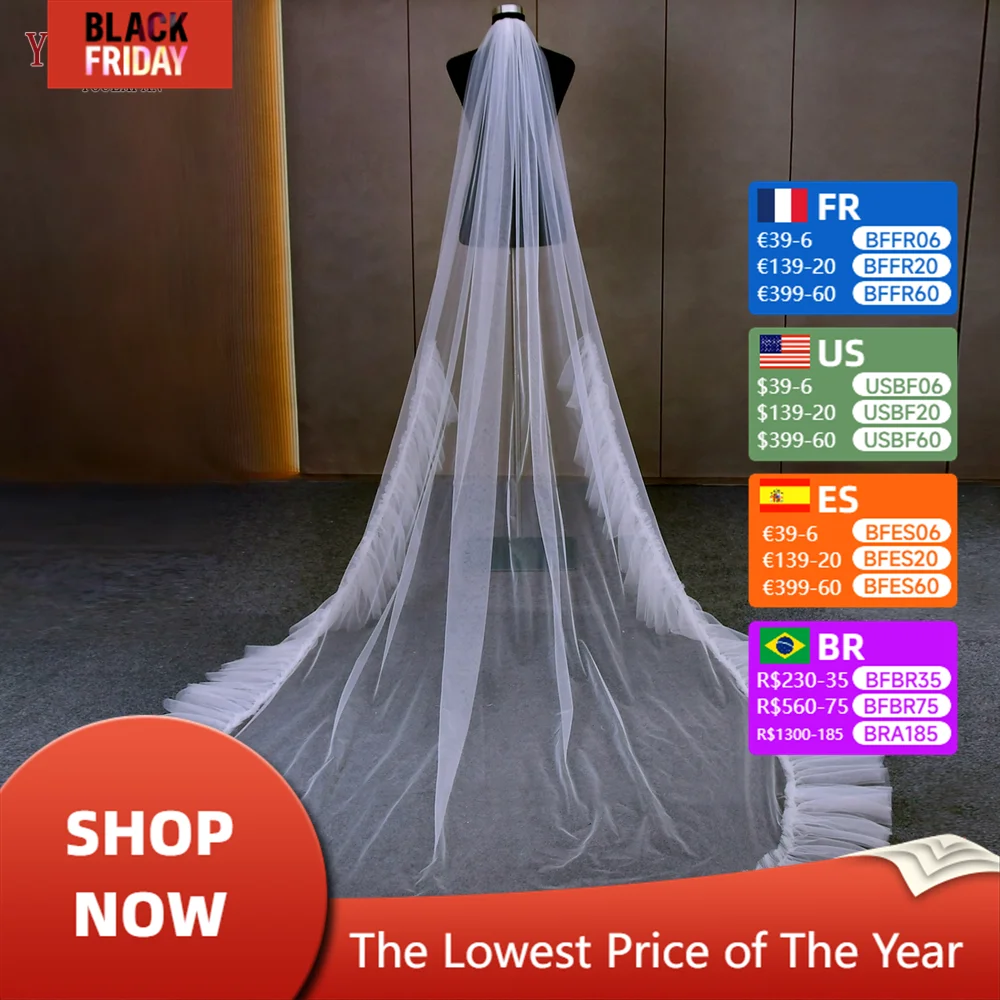 YouLaPan Long Cathedral Wedding Veil Single Ruffled Ruffle Bridal Veil Fascinator for Women Elegant Swiss Lace High Quality V181