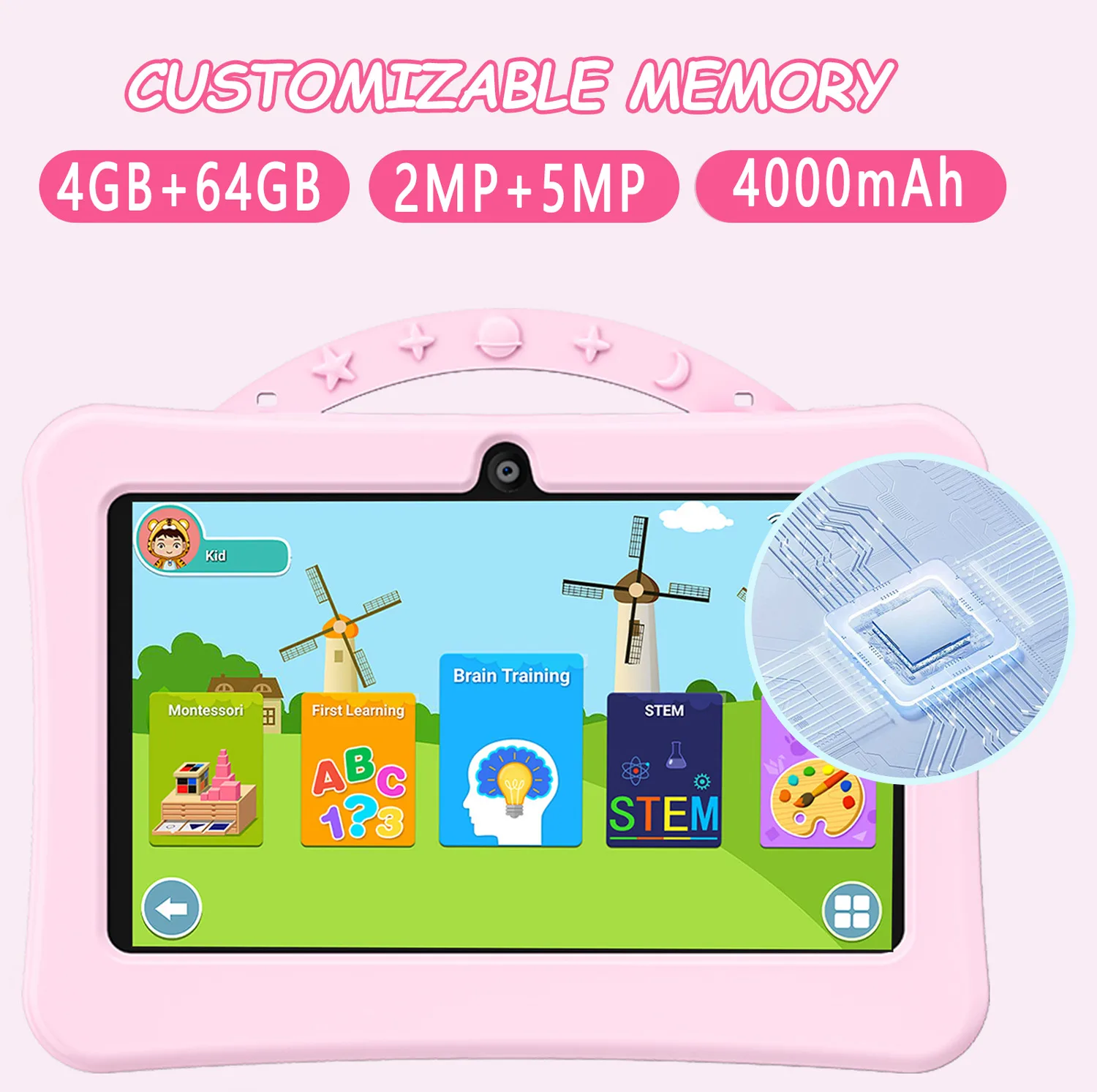 新型7.0インチ学習・教育用子供向けタブレット、4GB+64GB、Android 13システム、4000mAhバッテリー、WIFIタブレット