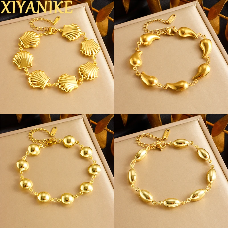 XIYANIKE 316L Stainless Circular Surround Shell Water-Drop Rugby Ball Shape Bracelet For Women Novel Light Luxury Hand Chain