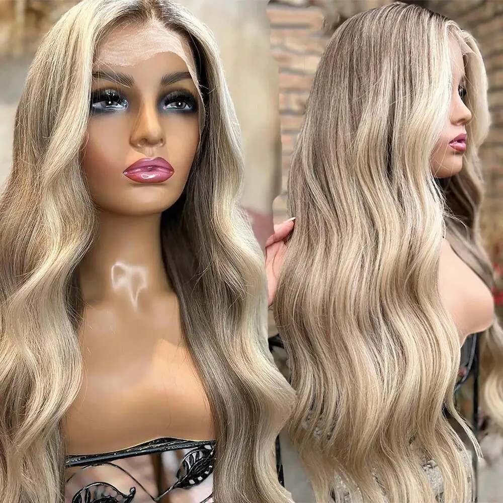 Ombre Lace Frontal Wig Brwon Blonde Highlight Human Hair Wigs For Women