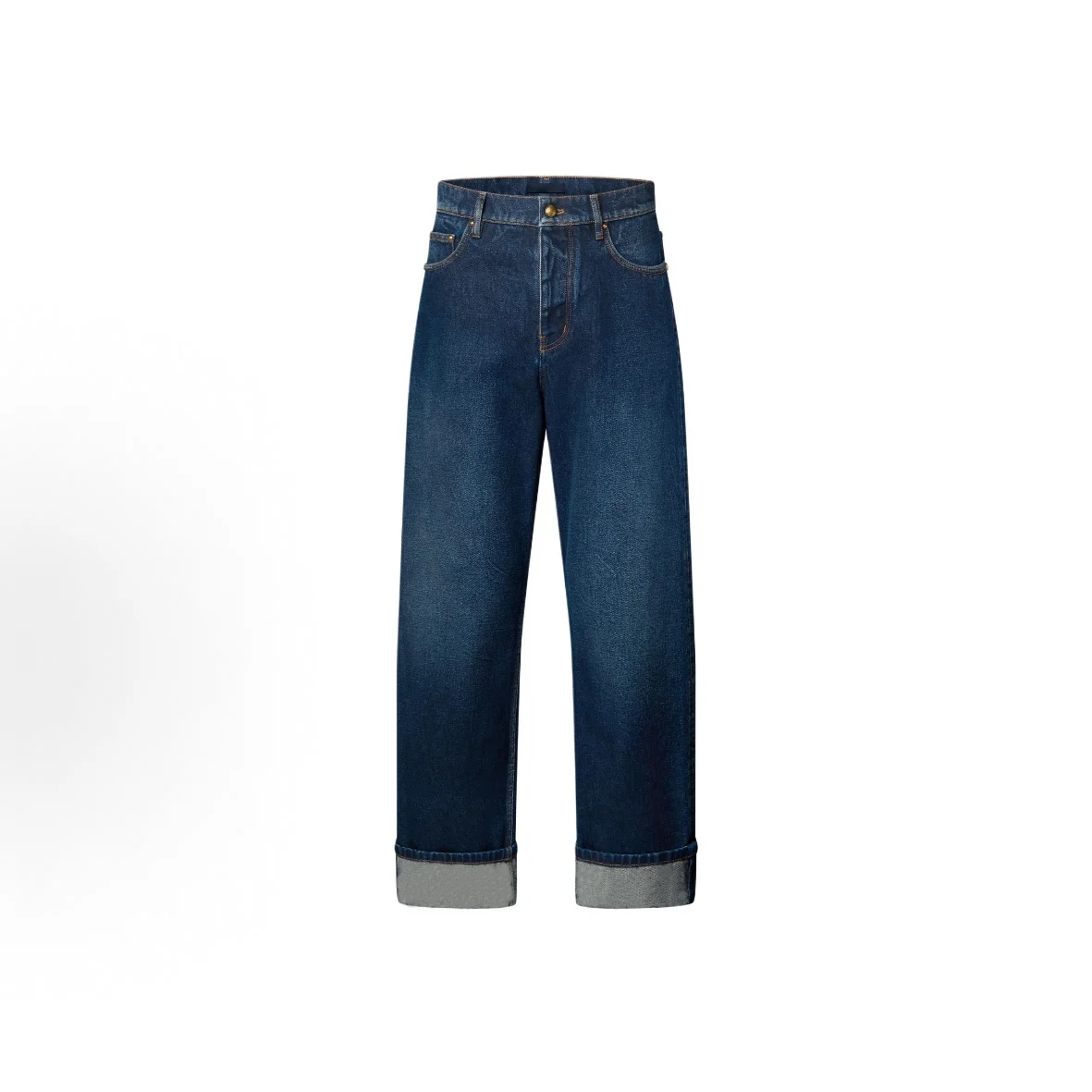 

Adam26FW Straight Leg Denim Pants Couple Match Cuffed Hem Men's Women's Floral Embroidery Summer Natural Waist Button Fly