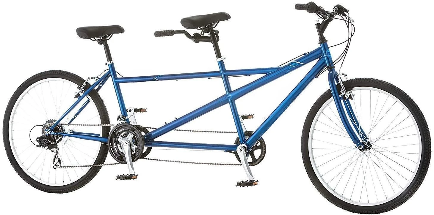 Dualie Adult Tandem Cruiser Bike, Two-Rider Bicycle for Men and Women, 26-Inch Wheels, 21-Speed, Linear Pull Brakes, Blu