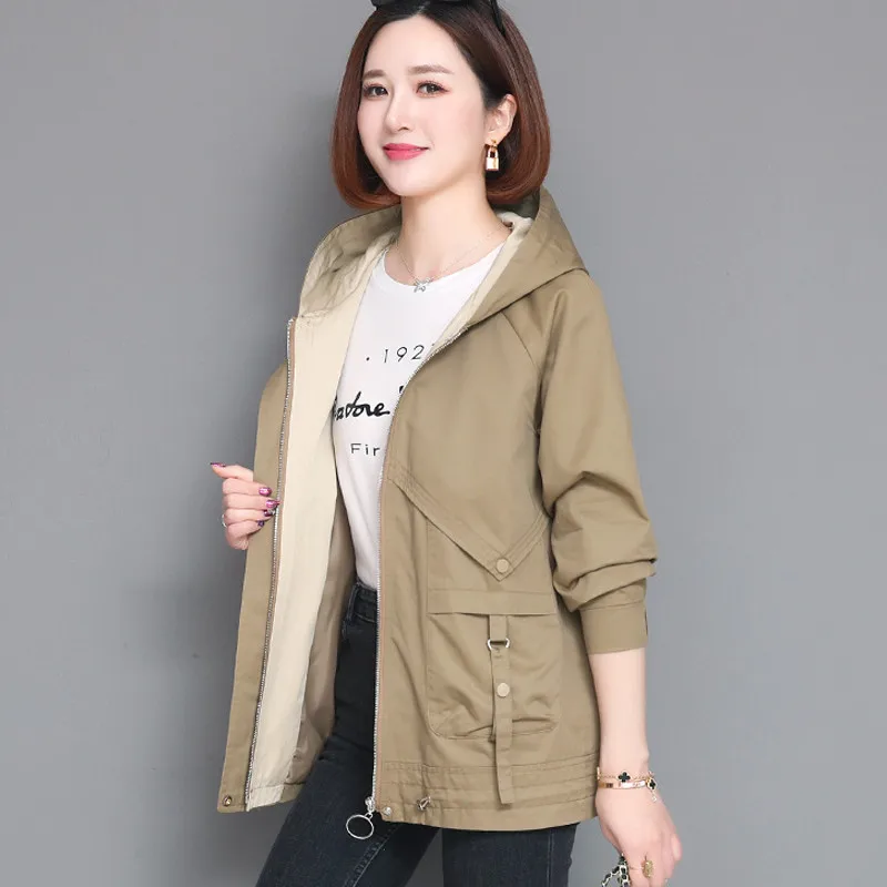 Pop Autumn Women's Jackets Long Sleeve Casual Windbreaker Female Hooded Basic Coat Zipper Lightweight Jacket Outerwear Plus Size