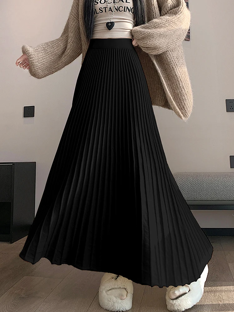 Women Autumn and Winter New Elastic High Waist Slimming Casual Versatile A-line Large Swing Knitted Half length Skirt