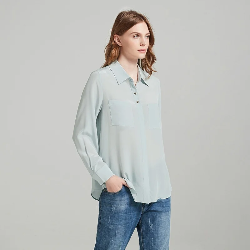 Birdtree, OEKO-TEX, 17.5MM 100% Real Silk Blouse, Women's Double Crepe Casual Shirt, Lapel Thin Solid Tops, 2026 New T61004JF