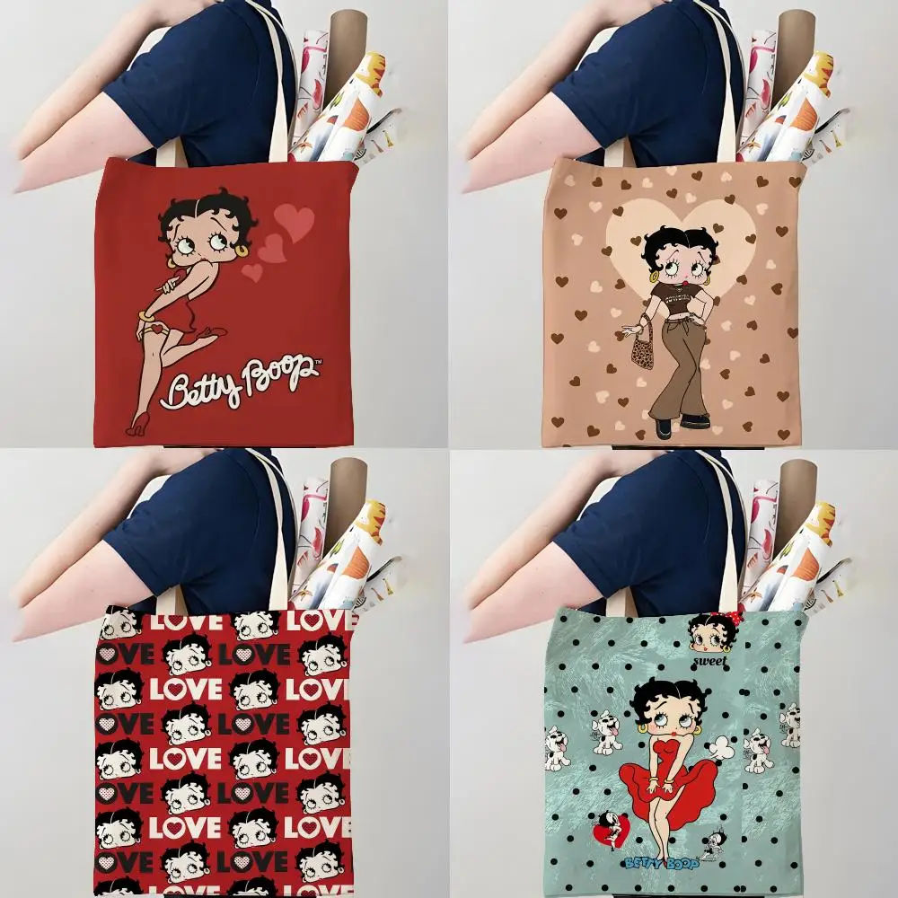 Bolsas de Almacenamiento B-BettyS B-boop, Bolsa de Lona con Estampado a Doble Cara, Bolsa de Hombro de Gran Capacidad, Bolso de Mano de Moda para Compras