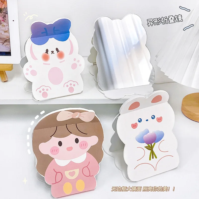 Creative Alien Makeup Mirror Student Desktop Folding Mirrors Portable Cute Paper Mirror Portable Cartoon Small Mirrors