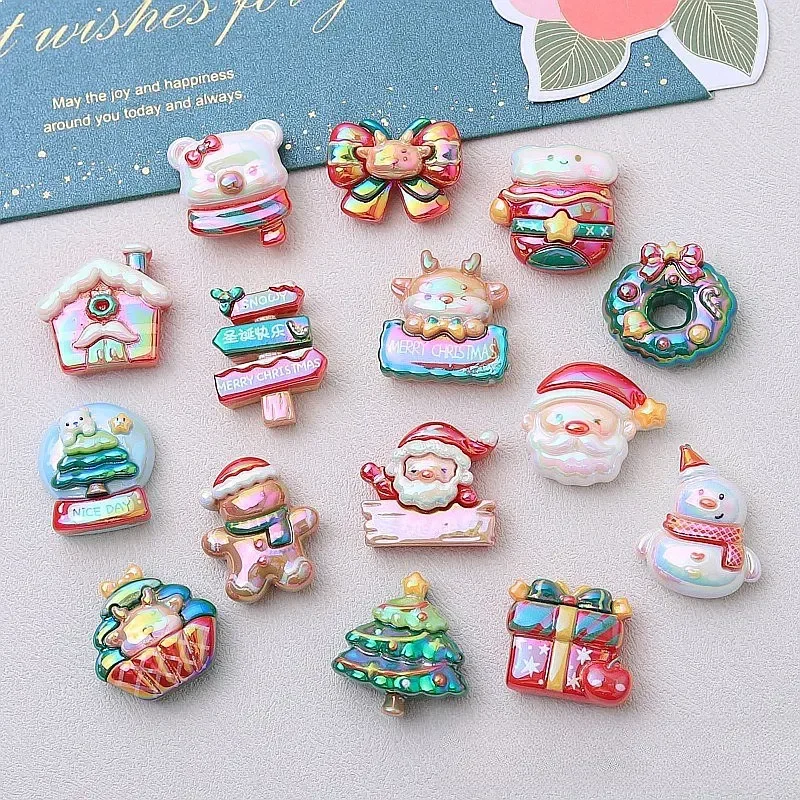 100pcs Kawaii Resin Flatback Christmas Tree Series Mini DIY Accessories for Phone Case Hairpin Keychain Earrings Scrapbook Decor