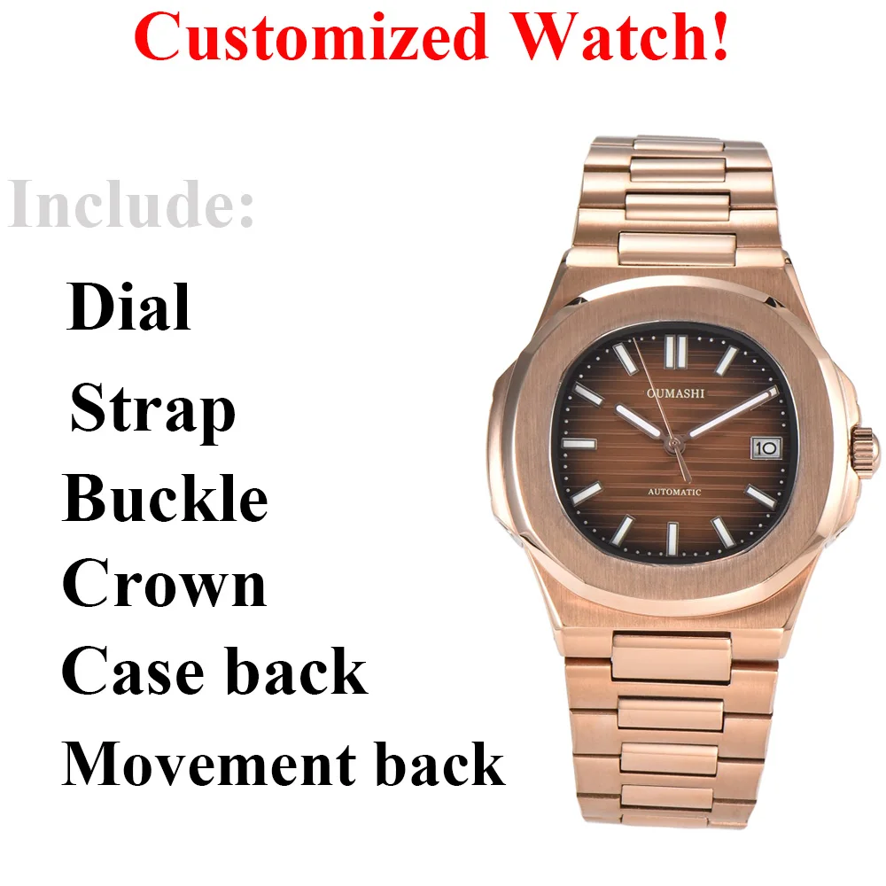 Customized watches Rose gold style luminous waterproof stainless steel case support 3D laser printing logo luxury men's watch