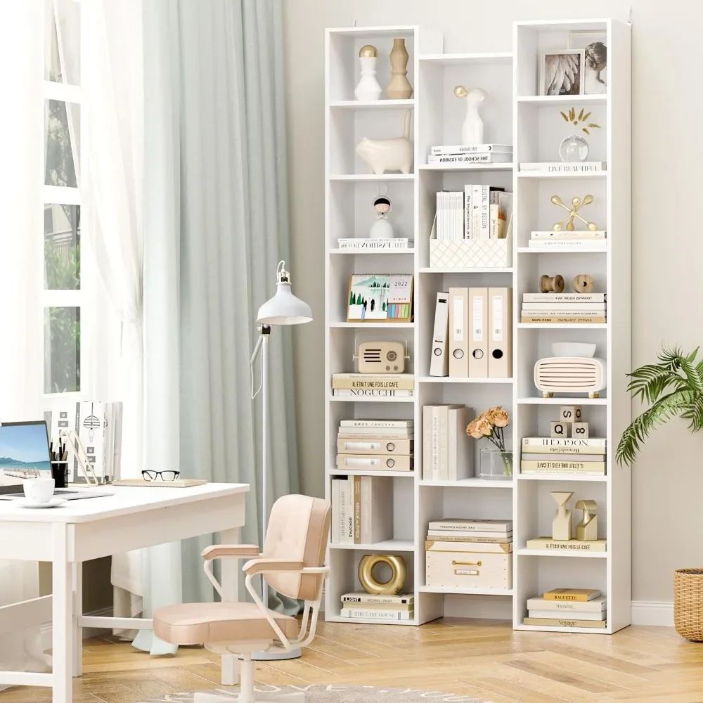 Triple Wide8Tier Media Storage Tower Rack,71Large CD DVD Storage Tower Rack with Adjustable Shelves, Black/White