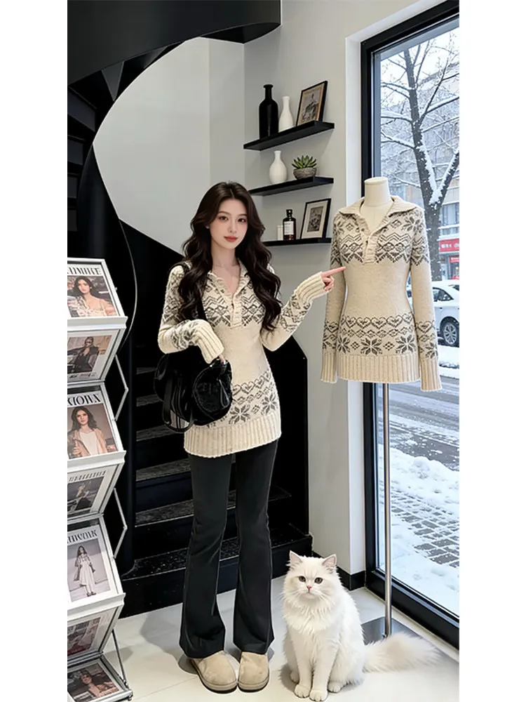 

Women's Mid-Length Knitted Base irt Autumn Winter Flip-Collar Warm Faux Fur Skirt Full Coverage Bot Faionable Cleanfi...