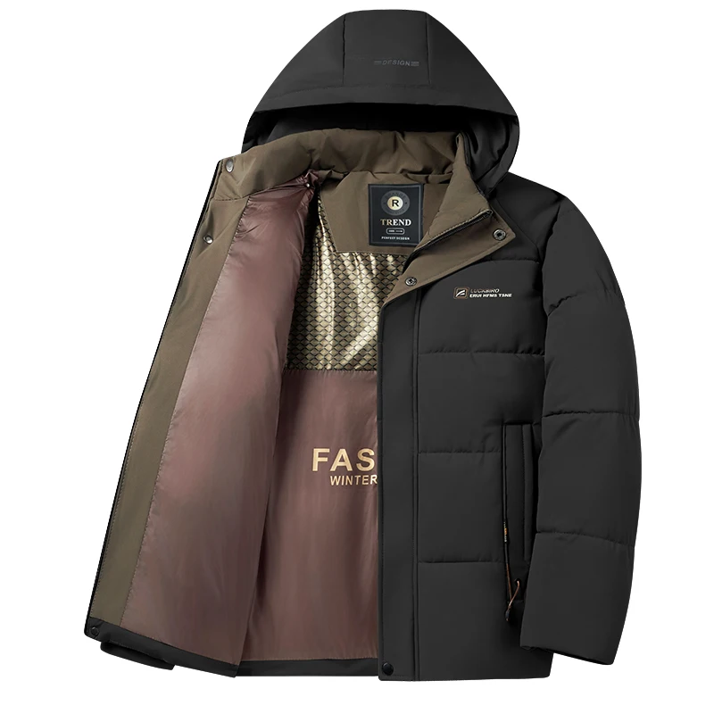 New Comfort Thickening Men Coats Winter Fashion Casual Solid Casual Tops Outdoors Loose Keep Warm Windproof Removable Hat Parka