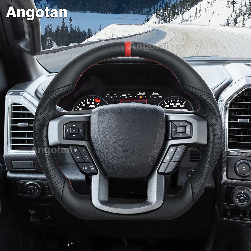 Setir Kulit Asli Untuk Ford F150 2015-2020 tanpa Lubang Paddle Shifter & Pemanas