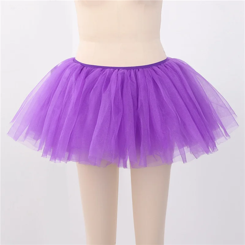 ชุดเต้นรำ Tulle Tutu 5ชั้นสำหรับผู้หญิงและเด็กผู้หญิง, สีม่วง