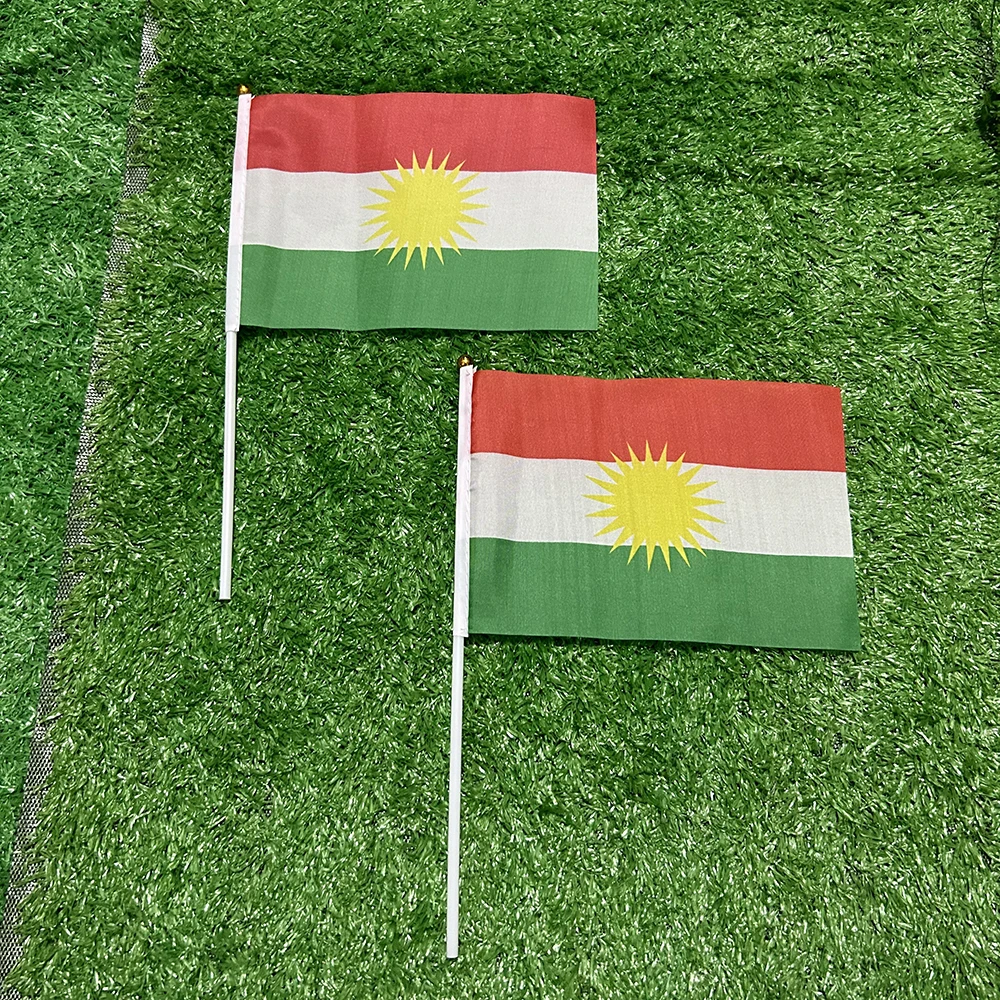 SKY FLAG Kurdish hand Flag 10/50/100pcs 21*14cm Kurdish Hand Waving Flags With plastic pole For Sports Activity Home Decor