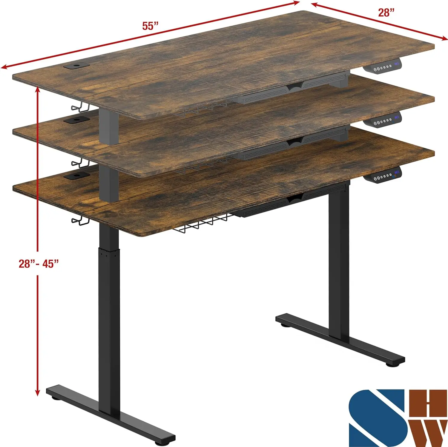 Grande mesa ajustável altura elétrica, 55x28 em