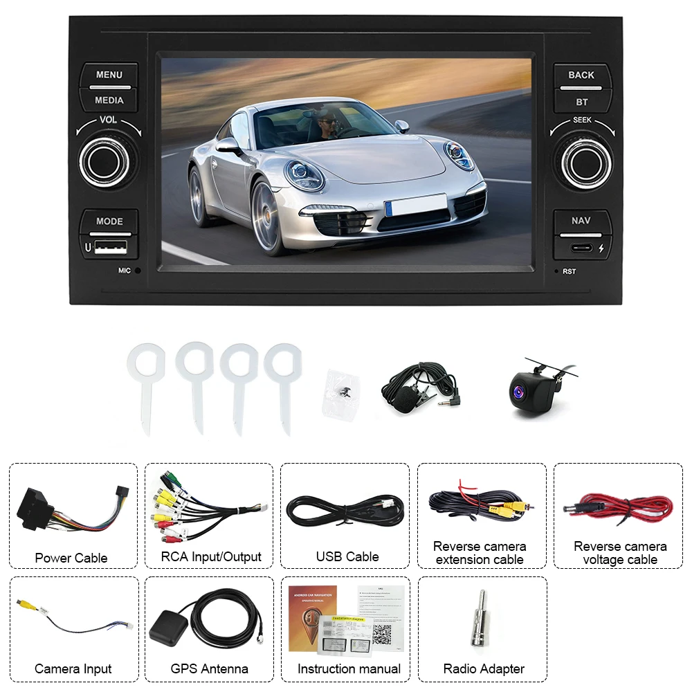 Autoradio Android 14 con Bluetooth, Wi-Fi, navigazione GPS per Ford Transit 2006-2009, configurazione base con Carplay, Android Auto, touchscreen da 7 pollici, 2+64G, FM, RDS, SWC, Mirror Link,