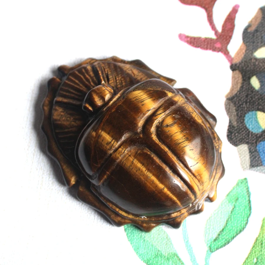 Hand Carved 6 to 8.5cm Ancient Egypt Cultura Sculpture Natural Tiger Eye Gemstone Crystal Egyptian Scarab Carving