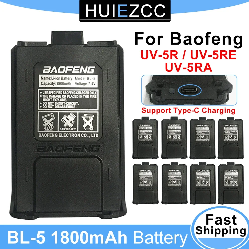 Originale 1800mAh Per Baofeng UV-5R Tipo-C Caricatore Walkie Talkie Batteria UV-5RE DM-5R Plus BF-F8 RT-5R RT5 Radio A Due Vie batteria
