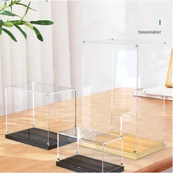 Transparent Acrylic Display Box Dustproof Handmade Dolls Cars Models Wooden Base Organizer Figure Toy Customizable Display Racks