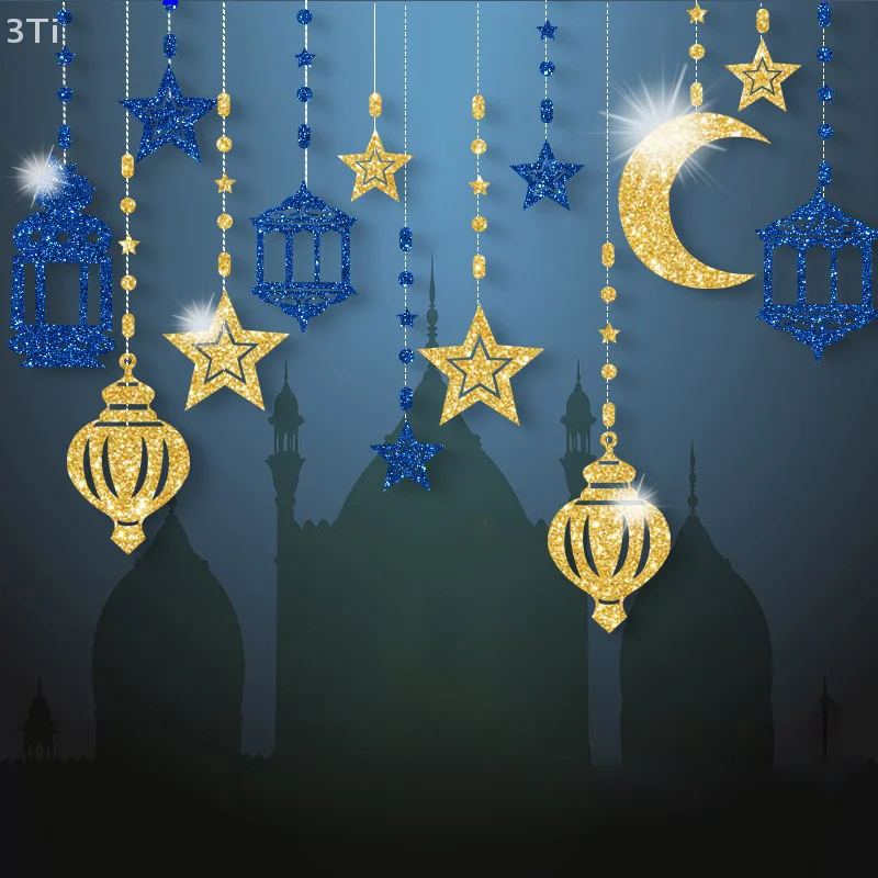 รอมฎอนเทศกาลตะวันออกกลางธีมปาร์ตี้ตกแต่งจี้ดาวดวงจันทร์เทศกาลดวงจันทร์รูปแบบบรรยากาศดึงจี้ดอกไม้