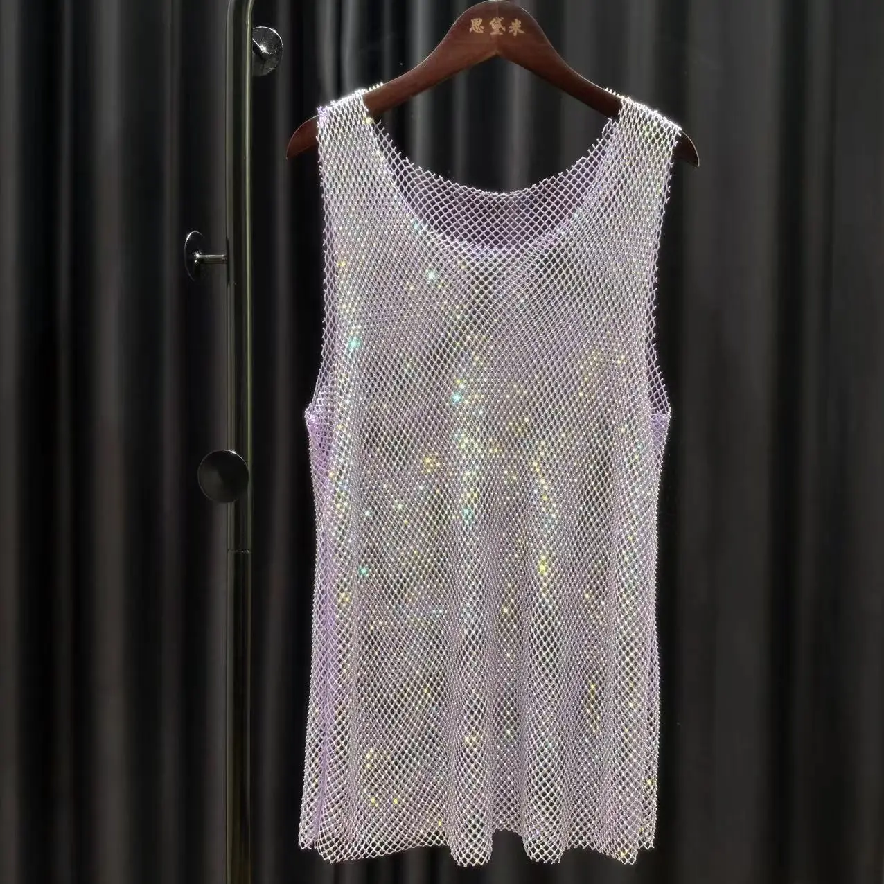 Women&Men Neon Crystal Colorful Rhinestones Shiny Sexy Y2K Long Tank Tops Party Club Sexy See Through Mesh Hollow Out Diamond 65