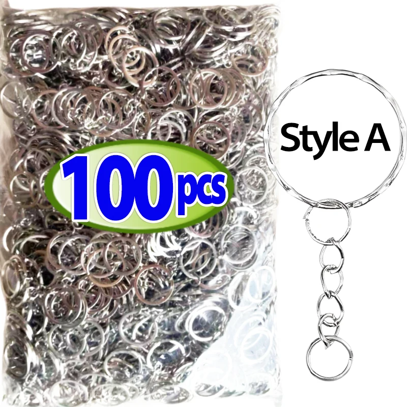 50/500 stuks verzilverd metaal blanco sleutelhanger sleutelhanger split sleutelhangers met ketting klimmen gespen karabijnhaak sleutelhanger accessoires