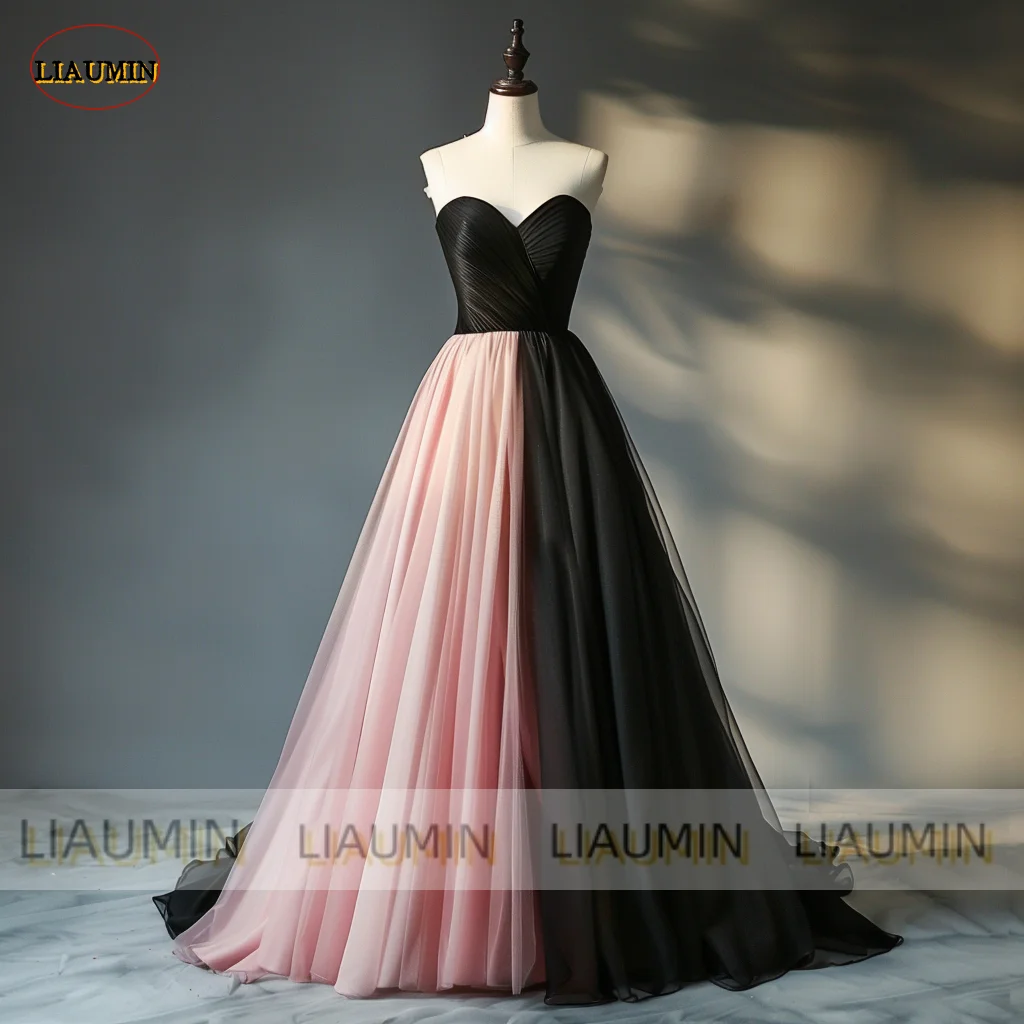 

Pink Black Tulle Evening Prom Dress Pleat Beading Sweetheart Wedding Formal Occasion Brithday SKirt Lace Up Back Custom A1-14.7