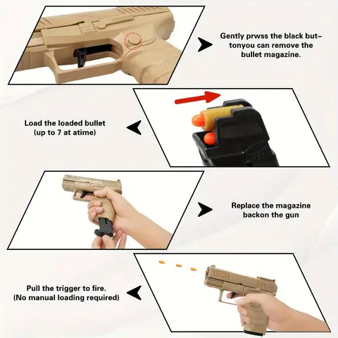 Leksakspistol med mjuk kula och 100 kulor, 12 hylsor och 2 magasin. Ny ihålig upphängningsmaskin för leksakspistol, skumsprutning. 8 best sales Glock-pistol Nerf - №6