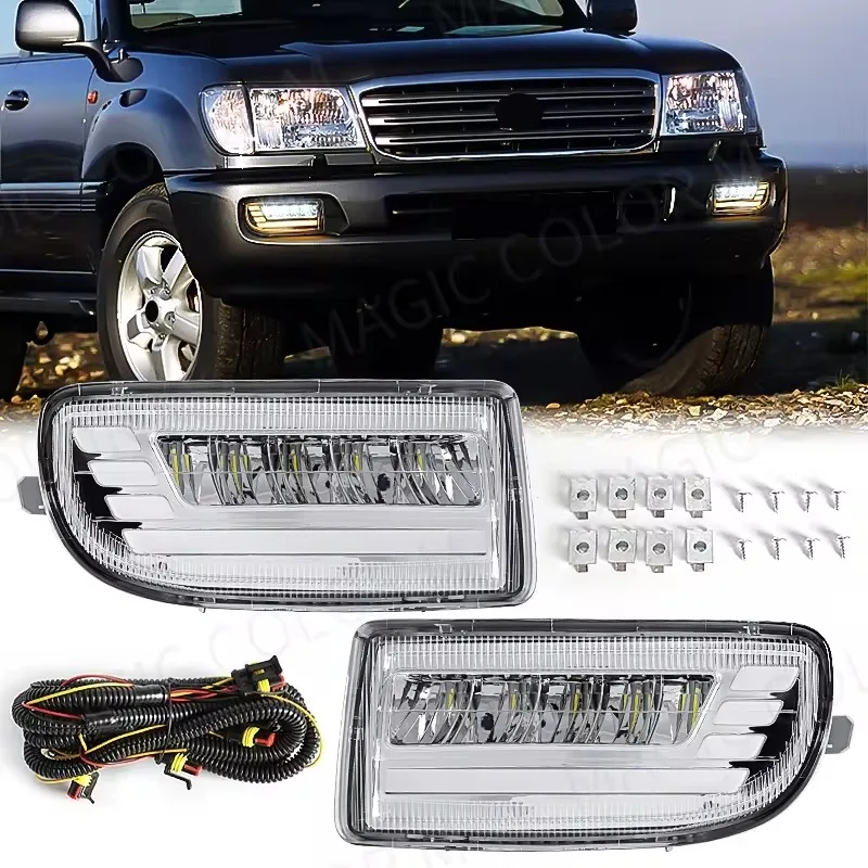 Car LED DRL Fog Lamp For Toyota Land Cruiser 100 LC100 UZJ100 FZJ10 1998-2008 Turn Signal Daytime Driving Light Accessories 12V