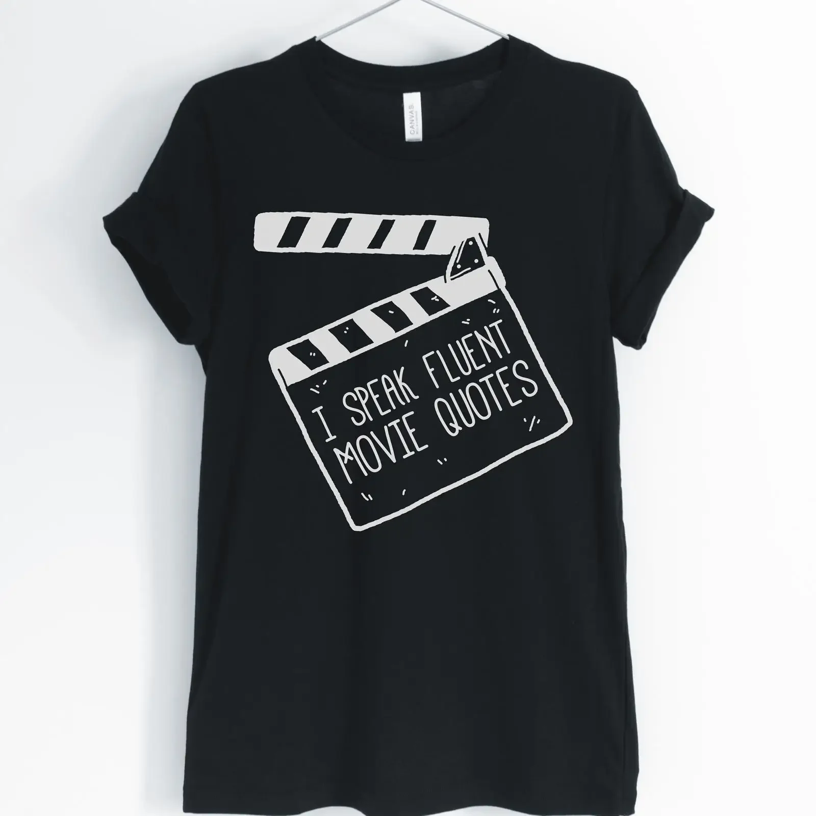 I Speak Fluent Movie Quotes Funny Clapperboard T Shirt Addict Casual Top Women Film Lover GifT vintage Washed fashion