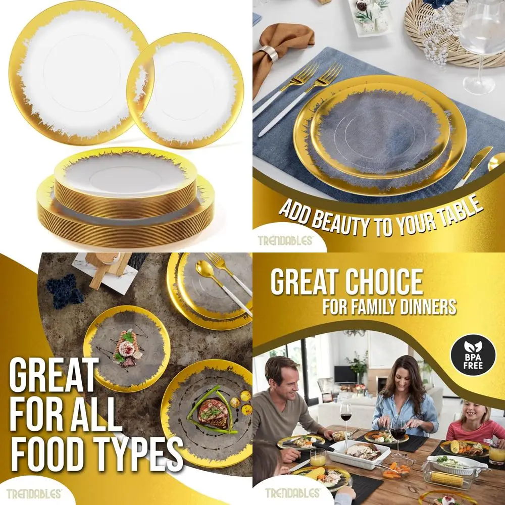 

Пластиковые тарелки для вечеринок с золотой оправой | 80 упаковок одноразовых десертных тарелок — 40 маленьких тарелок и 40 больших тарелок для элегантных встреч