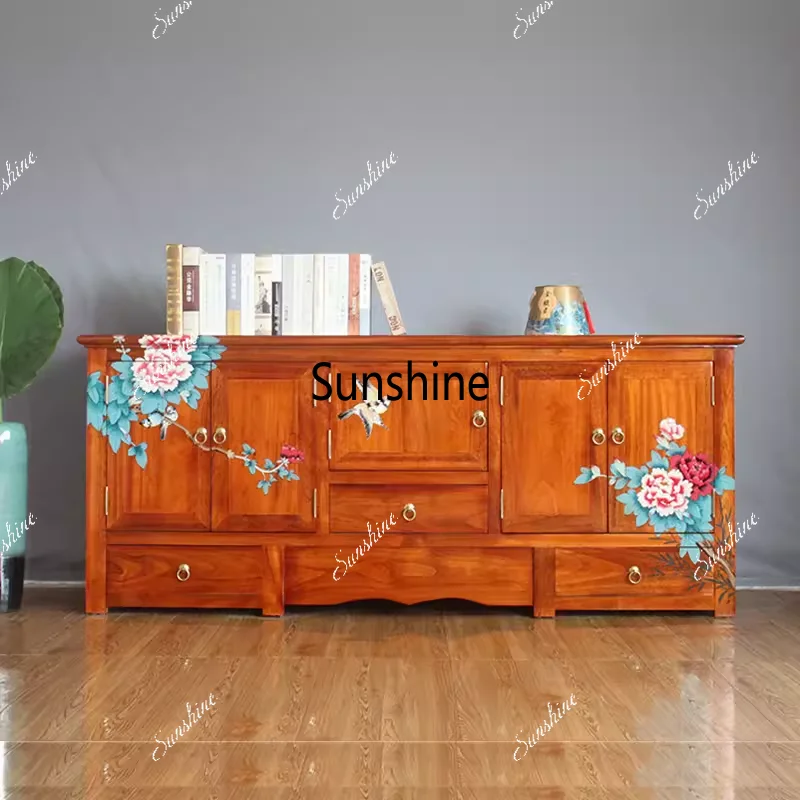 Solid wood hand-painted cabinet living room TV cabinet