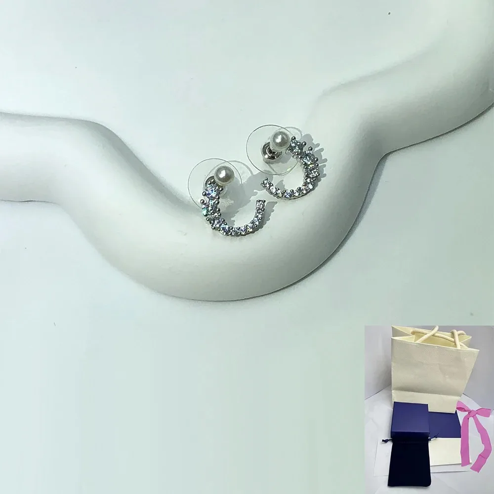 2024 SW New Matrix Large Circle Earrings Round Cutting Imitation Crystal White Pearl Friends Birthday Romantic Gift