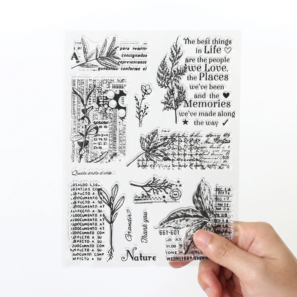 Leaf/Text Background Silicone Transparent Seal Stamps Decoration Scrapbooking Vintage Clear Stamp Planner Junk Journal Supplies