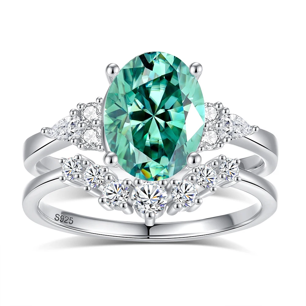 FIRERING 100% Genuine 7x9MM Oval Moissanite Two Rings 2ct with Certificate Laboratory Diamond Band Women Jewelry S925 Silver