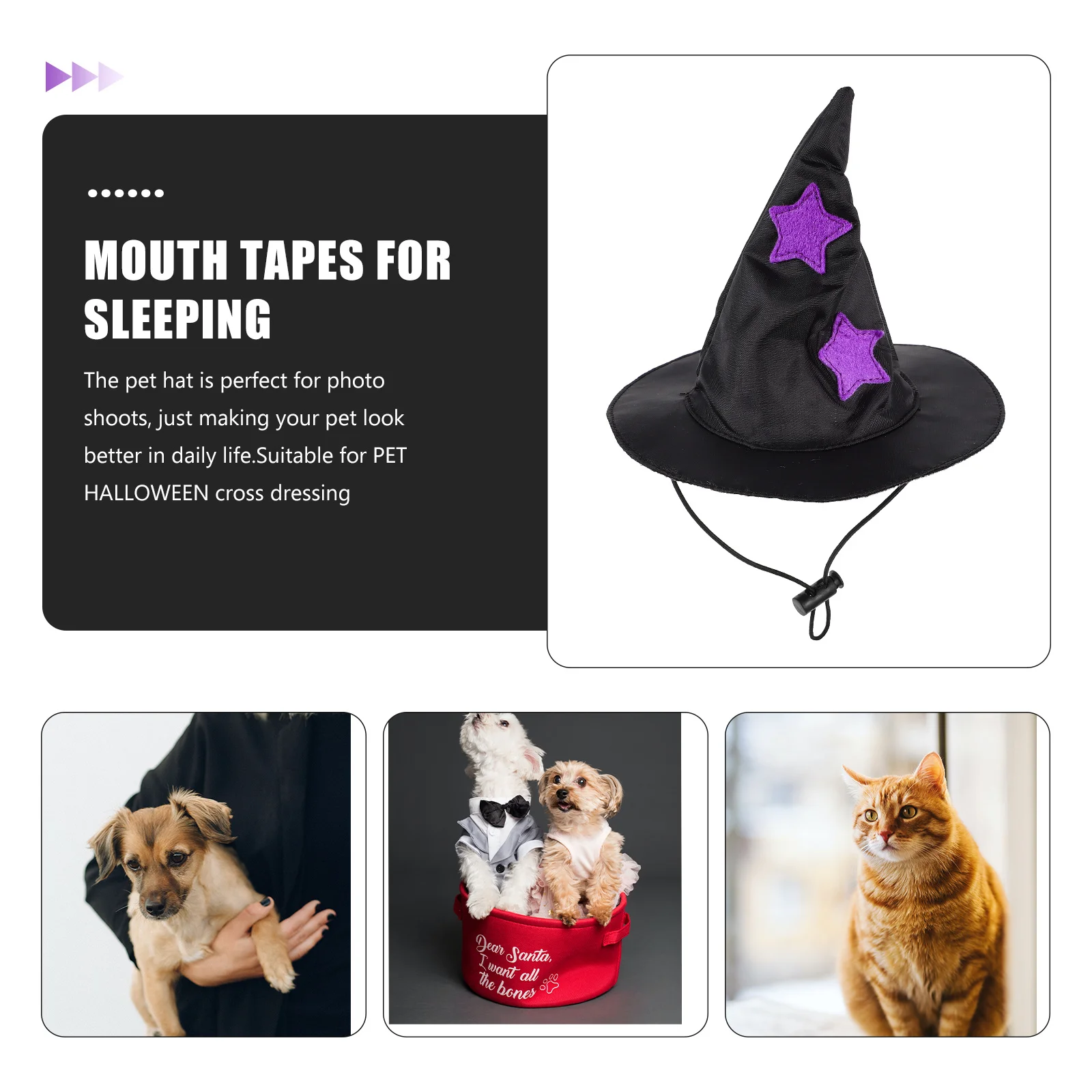 

Pet Witch Hat Halloween Adjustable Dog Cat Hat Lightweight Durable Perfect for Party Festival Cosplay Cat Witch Caps