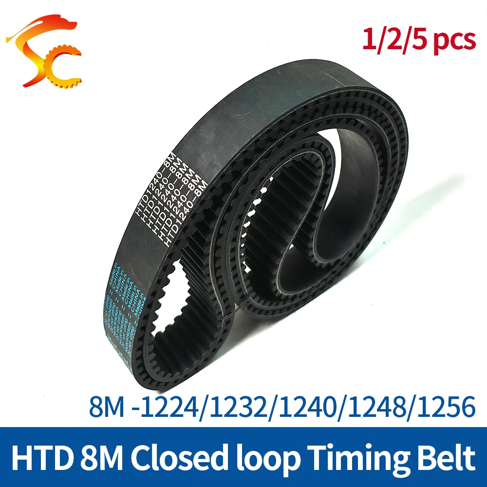 

1/2/5pcs HTD 8M Timing Belt Length 1224/1232/1240/1248/1256 Width 20 25 30 40mm Rubber Closed Loop Synchronous Belt