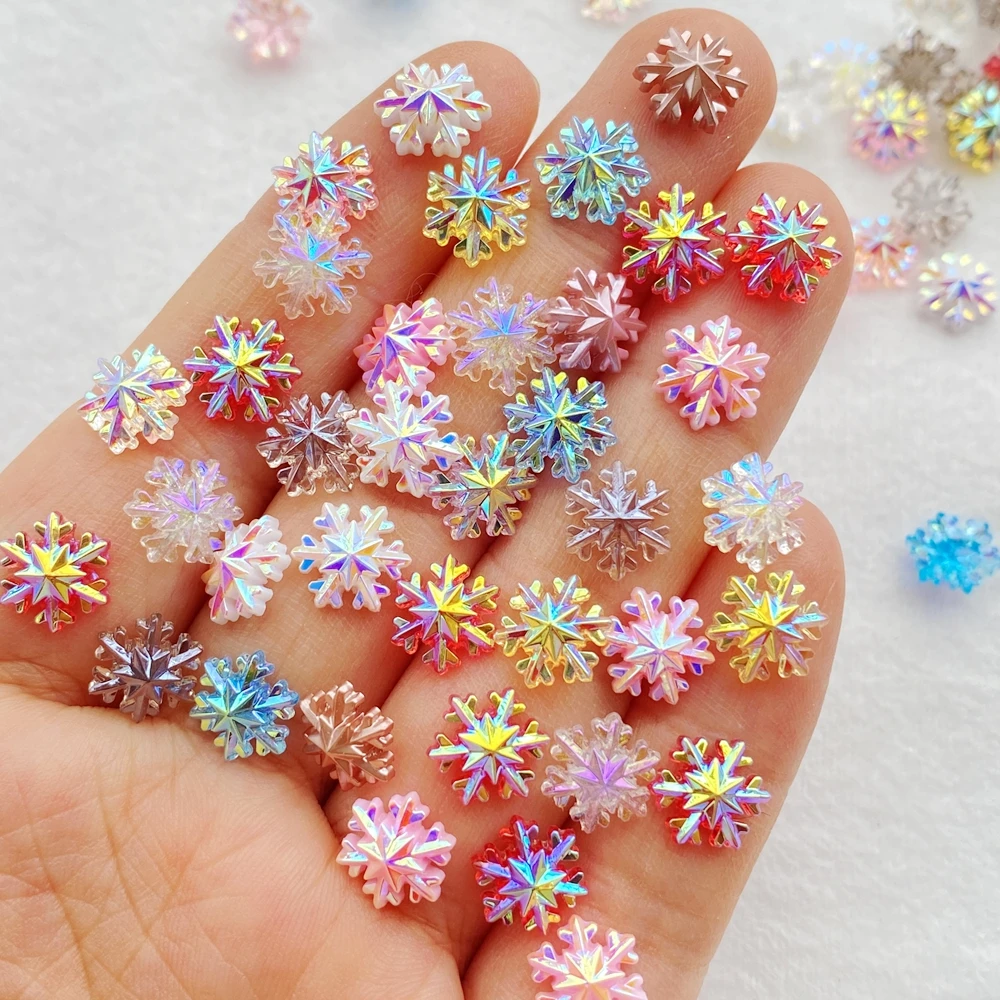 50Pcs Cute Cartoon Mini Colored Snowflakes Nail Art Resin Designer Charms DIY Craft For Nail 3D Decorations Jewelry