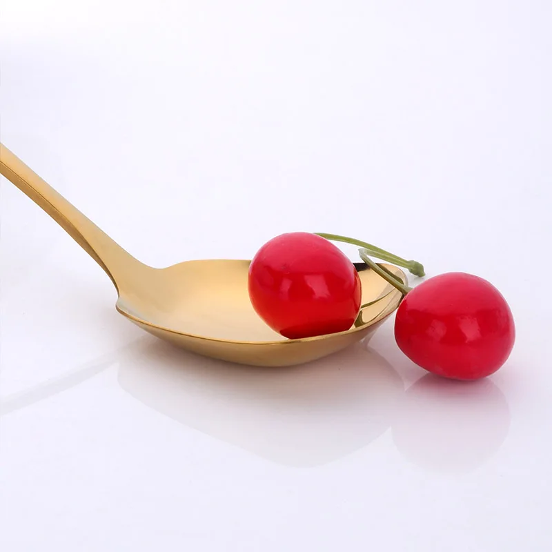 1PC Plat Bottom Spoon Stainless Steel Square Dinner spoons Rice Dinnerware Child Samll Gold Spoon for Ice Cream Dessert Salad