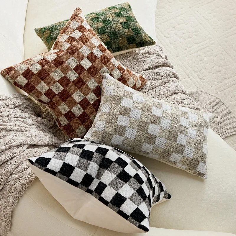 

2 Piece Chenille Cushion Cover Checkered Jacquard Cushion Case Modern Luxury Throw Pillow Cover for Sofa Home Decor Living Room